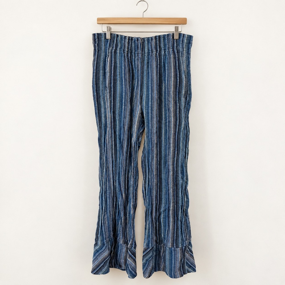 Free People Striped Day's End Linen Striped Pull On Pants Navy Combo XS $98
